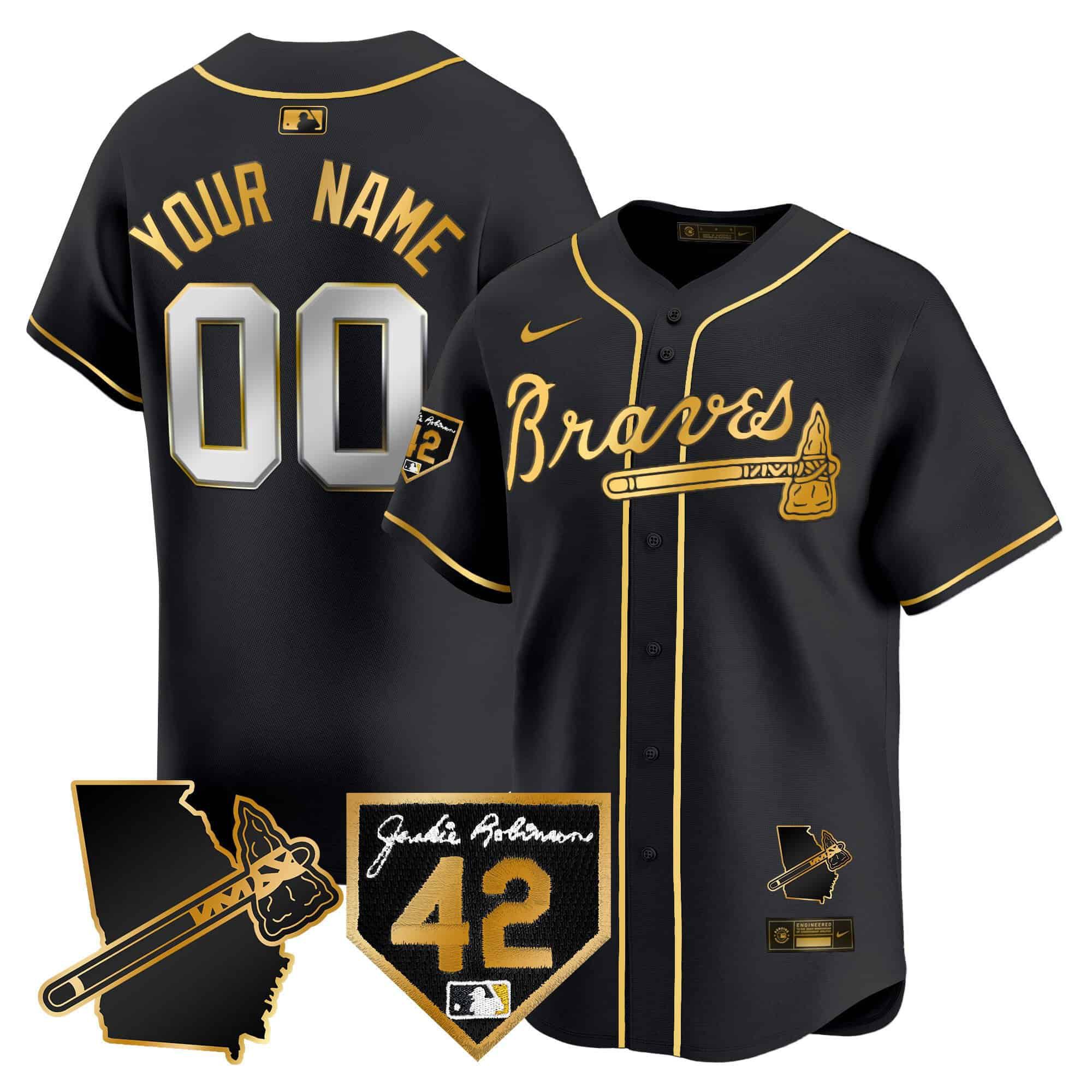 Men Atlanta Braves Black Nike 2024 Robinson & Georgia Patch Vapor Premier Limited Custom MLB Jersey